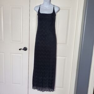 Rhapsody Black Strappy Maxi Slip Dress Stretchy Silky Texture Lace-up Back Large